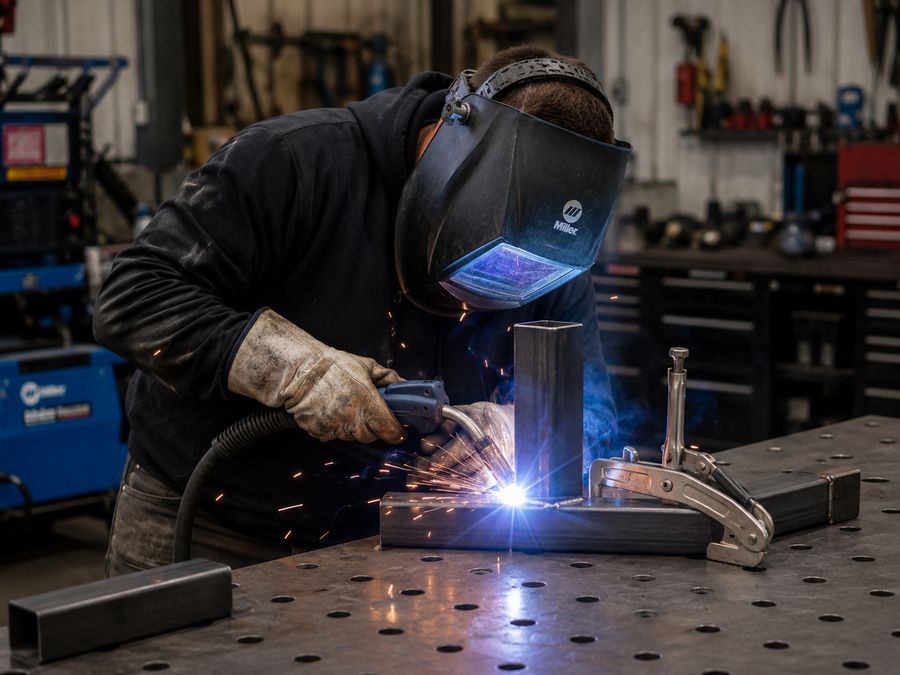 Metal fabrication — welding steel in the shop